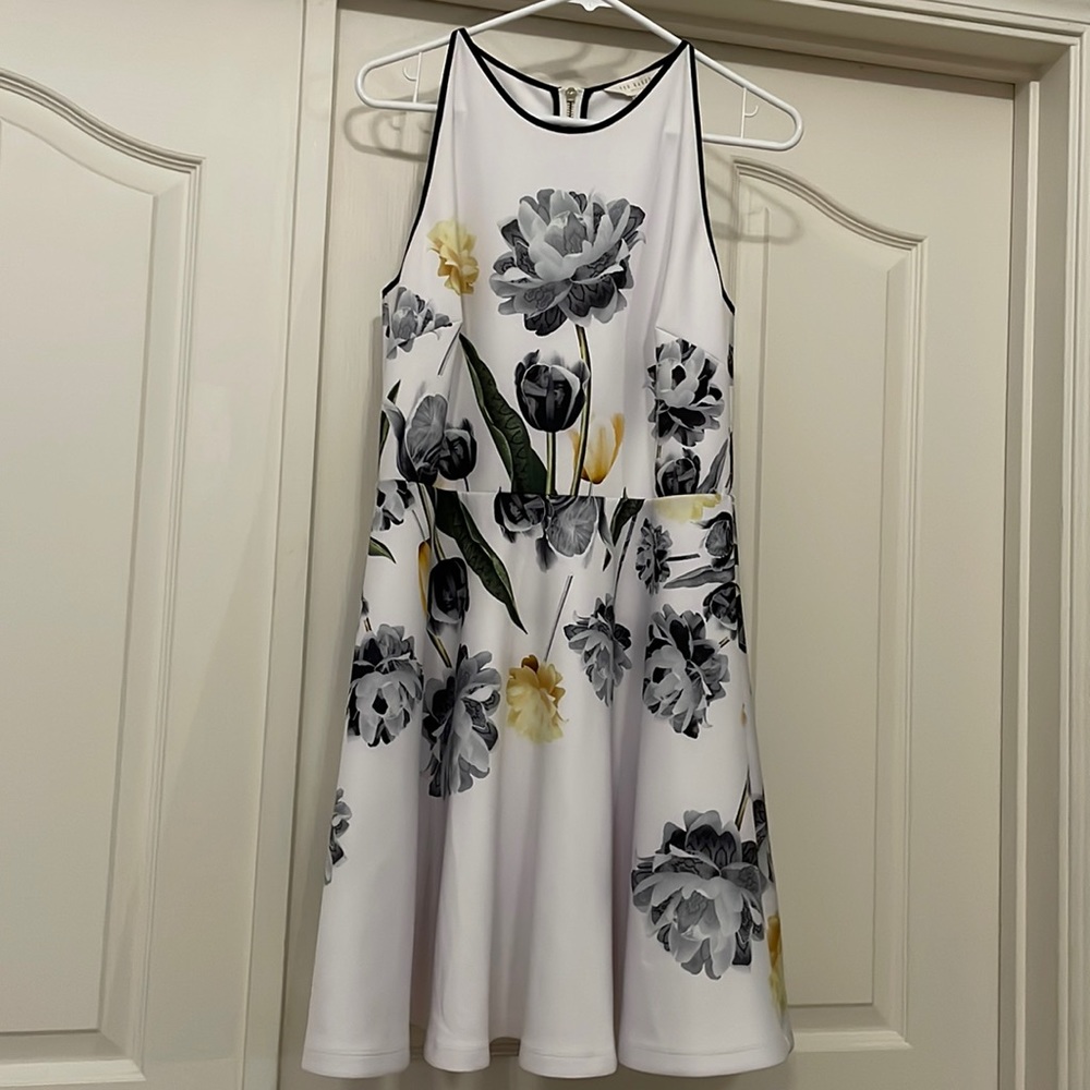 Ted Baker White with Yellow and Black Floral Skater Dress - Picture 1 of 6